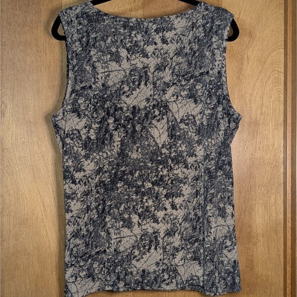 Laura Scott Sleeveless Top XL Beige Black Abstract Print Stretch Pullover Blouse - Picture 2 of 7